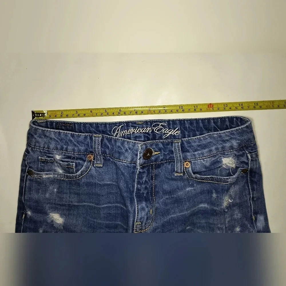 American Eagle Women's Distressed Blue Denim Jean Shorts, 2 - Picture 7 of 9
